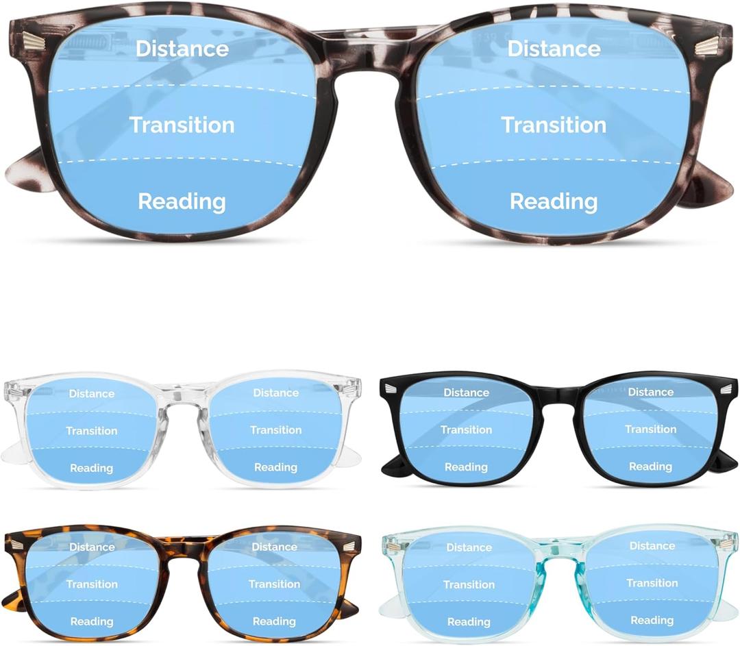 CCVOO 5 pack Reading Glasses for Women/Men, Bifocal, Progressive, Readers for Women/Men, Eye glasses, Blue Light Glasses (C1 Mix: Black, Leopard, Tortoise, Blue, Transparent - Progressive)