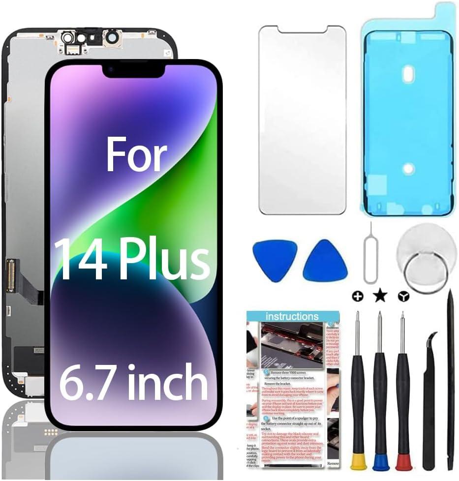 for iPhone 14 Plus Screen Replacement 6.7 inch (Model A2886, A2632, A2885, A2888, A2887), 3D Touch LCD Display Digitizer Assembly with Repair Tools