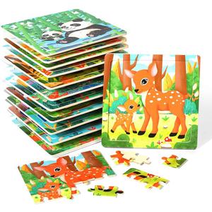 GRINNNIE Jigsaw Puzzle for Toddlers 3 4 5 Years Old, Montessori 12 PCS Wooedn Forest Animal Puzzles, Portable Size Puzzle Preschool Learning Toys for Travel or Car, Birthday Gift for Boys and Girls