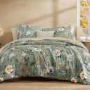 CASAAGUSTO King Size Comforter Set - 7 Pieces Green Floral Bedding Sets, King Bed in a Bag with Botanical Butterfly Comforter, Sheets, Pillowcases & Shams for All Seasons