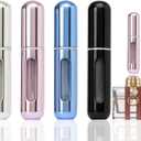 4 Pcs Mini Perfume Atomizer Refillable Bottle, 5ml Portable Bottom Fill Scent Dispenser, Leak-Proof Cologne Travel Spray Pump for Purse & Luggage (Silver/Pink/Blue/Black)