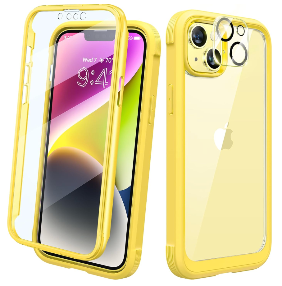 Diaclara Designed for iPhone 14 Case, Full Body Rugged Case with Builtin Touch Sensitive AntiScratch Screen Protector, with Camera Lens Protector for iPhone 14 6.1" (Lemon Yellow)