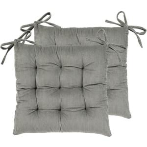 HLOVME Corduroy Chair Cushion with Ties Ultra Soft Warm Floor Cushion for Kids Reading Nook Comfortable Square Seat Cushion for Adult 15.7x15.7 Set of 2, Grey