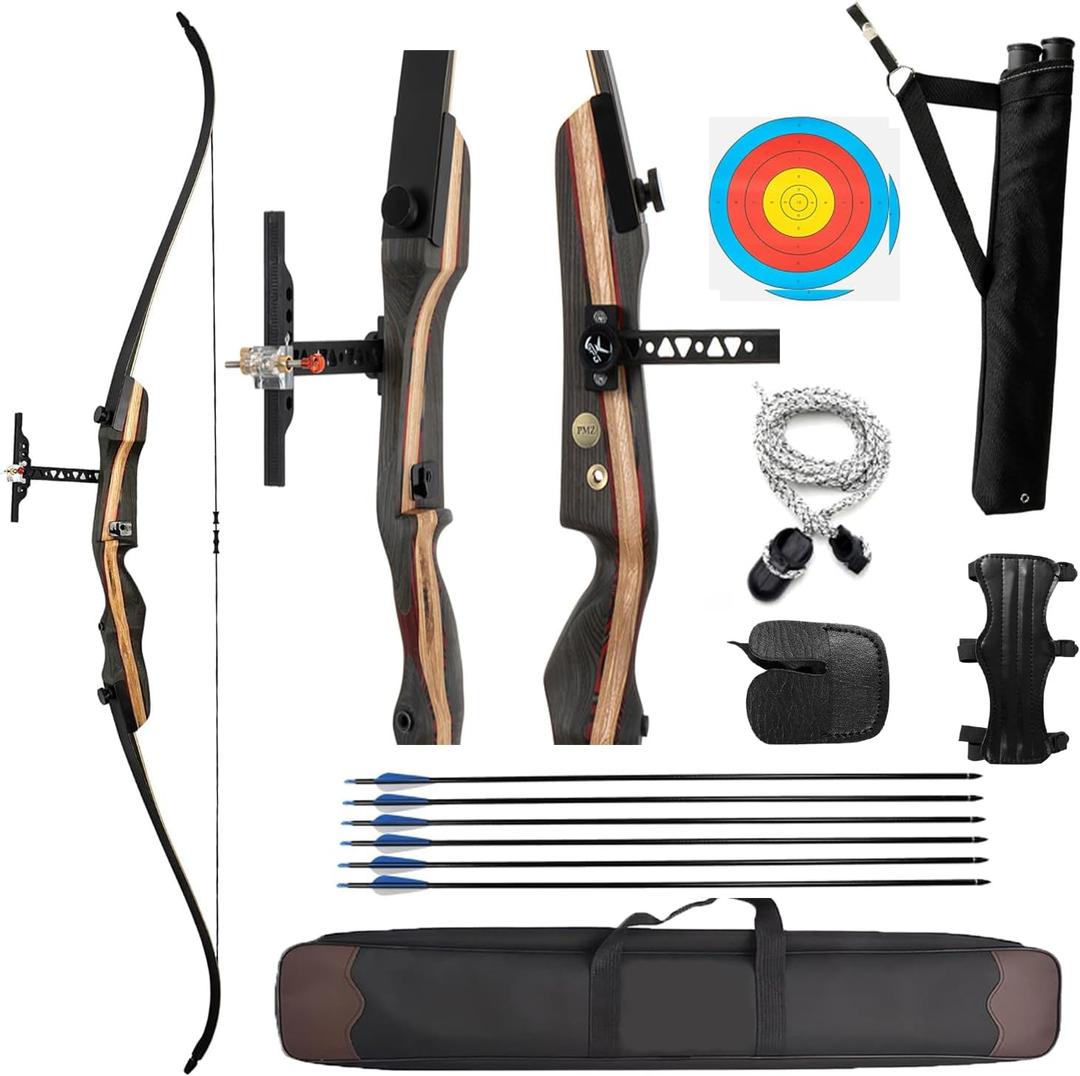 PMZ Recurve Bow and Arrow Set, Professional Aldults Archery Hunting Bow Kit, Ergonomic Design 67.5'' Takedown Bow for Youth Beginners Enthusiasts and Hunting, Right Hand (20-60lbs)