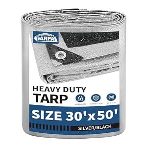 TARPAL 30x50 Feet Tarps Silver 10.5Mil Multipurpose Protective Cover Heavy Duty Tarp Waterproof, Snow or UV Protection, Durable Reinforced Edges