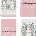Artoid Mode Pink Bunny Rabbit Eucalyptus Easter Kitchen Towels Dish Towels, 18x26 Inch Seasonal Spring Decoration Hand Towels Set of 4
