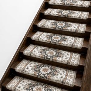 Bullnose Stair Treads, 14 Pack 30 x 9.5 Inch Non-Slip Carpet Mats for Wooden Steps, Protective Indoor Stairway Covers with 1.5" Edge Protection for Kids, Seniors and Pets