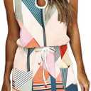 Womens Summer Causal Loose Sleeveless Crew Neck Drawstring Waist Mini Short Dress with Pockets, S