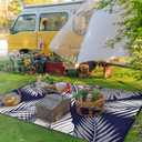 GENIMO Outdoor Rug 9' x 12' Waterproof for Patios Clearance, Reversible Outdoor Plastic Straw Camping Rug Carpet, Large Area Rugs Mats for RV, Camper, Deck, Balcony, Porch, Beach, Navy Blue&White