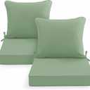 Summsun Waterproof Outdoor Patio Cushions with Removable Cover, Fade Resistant Back Pillow and Seat Cushion Set for Yard Porch Garden, 19 x 19 Inch, Sage Green, Set of 2, 19*19 + 19*17 Inch