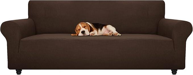 ZNSAYOTX Stretch Oversized Couch Cover Universal Sofa Covers for Living Room Dogs Pet Furniture Protector Spandex Extra Large Sofa Slipcovers with Anti Slip Foam Sticks (Coffee, XL Sofa)