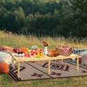 Folding Picnic Table with Table Runner, Portable Boho Low Picnic Table for Indoor Outdoor, 60" x 30" Wooden Table with Adjustable Heights for Camping, Wedding, Beach, Garden, Party(Large Size for 6)