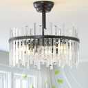 20" Black Crystal Fandelier Ceiling Fans with Lights, Crystal Chandelier Ceiling Fans with Lights Remote Control, Caged Modern with 6 Speeds for Bedroom, Living Room, Nursery