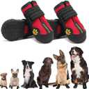 Expawlorer Anti-Slip Dog Shoes - Large Dog Booties for Winter & Snow, Waterproof Rain Boots with Reflective Strap (Size 8: 3.19"x3.03" (L*W) (Pack of 4)) Red