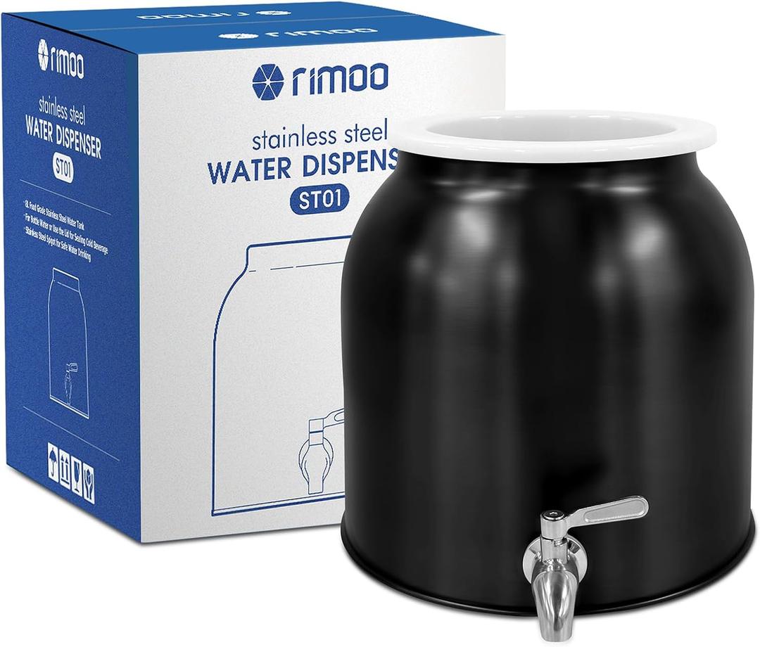 2.5 Gallon Stainless Steel Water Crock, Countertop Water Dispenser for 3-5 Gallon Bottle, Water Bottle Beverage Dispenser with Stainless Steel Spigot & Lid for Parties Lemonade, Home Water (Black)