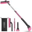 HEEYA 48 Inch Long Snow Brush for SUV, Extendable Ice Scraper and Brush with Foam Grip, 360° Pivoting Snow Car Brush for Truck Auto Jeep RV Vehicle Windshield Window  Pink