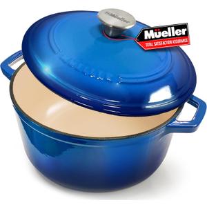 MUELLER HOME 7.5 QT Enameled Cast Iron Dutch Oven, Heavy-Duty Casserole Dish and Braiser Pan with Lid and Stainless Knob, Oven-Safe up to 500 F & Across All Cooktops, Aqua Blue