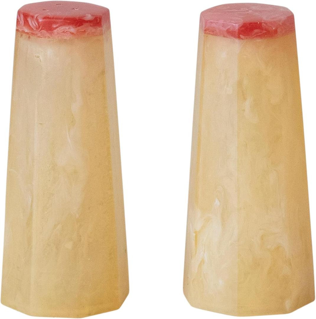 Creative Co-Op 2-Tone Resin Salt and Pepper Shakers, Marbled Orange and Pink, Set of 2