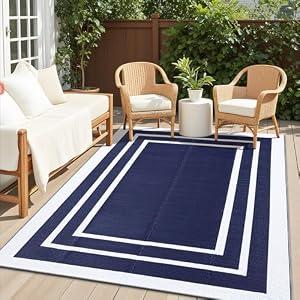OLANLY Outdoor Rug 5x8 ft Waterproof Reversible Mat, Navy & White
