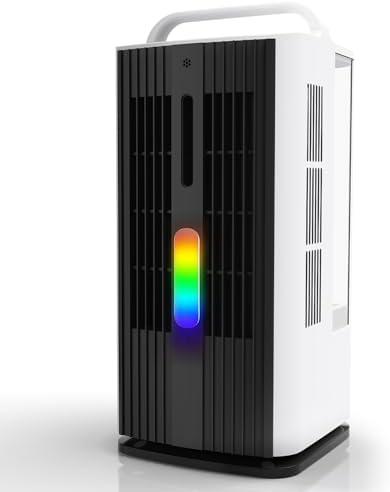 XAMATTS Portable Air Conditioners w/Remote,1.7L Desktop Mini Air Conditioner w/7 Color LED Lights, 120° Oscillating Evaporative Air Cooler w/3 Speeds & 7H Timer for Bedroom, Office Indoor Use