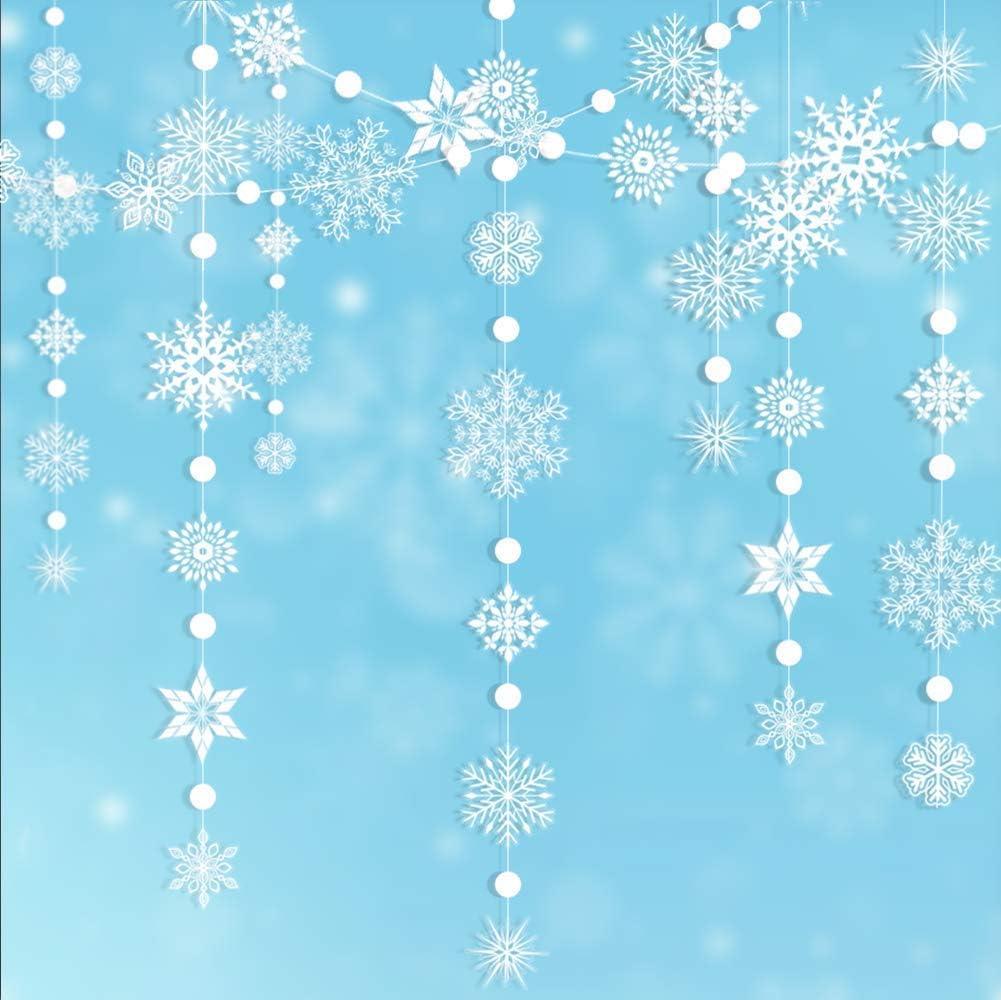 Decor365 Winter Wonderland White Snowflake Garland kit Hanging Snow Flakes for Christmas New Year Party Decoration for Home/ Office/ Showcase/ Ceiling/ Doorway/ Mantel/ Birthday/ Baby Shower/ Wedding
