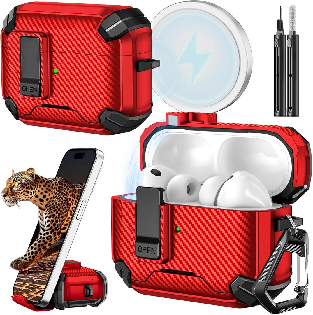 Inesore for AirPods Pro 3 Case (2025) with Phone Stand & Cleaning Kit,Compatible with Magsafe,Magnetic Automatic Lock Cover for AirPods Pro 3rd Generation