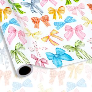 2 x FYSUIMU Colorful Bow Wrapping Paper -Mini Roll- 17 Inch x 32.8Ft Bowknots Gift Wrap Paper Coquette Assorted Design Multicolor Bow Art Paper for Wedding Birthday Baby Shower DIY Crafts