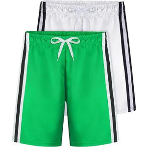 2 Pack Boys Athletic Shorts Teens Quick Dry Mesh Basketball Soccer Gym Shorts with Drawstring for Kids 5-12Y (5-6 Years, Green+white)