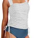 Pink Queen Women's 2 Piece Tankini Bathing Suit Tummy Control High Waisted Bikini Bottom Ruched Drawstring Swimsuit, XL
