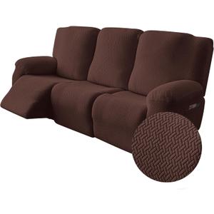 Genina Recliner Sofa Covers - Stretch Reclining Couch Covers with Stripe Jacquard - 3 Seat Cushion Slipcovers with Soft Fabric - Furniture Protector for Pet Kid (Chocolate)