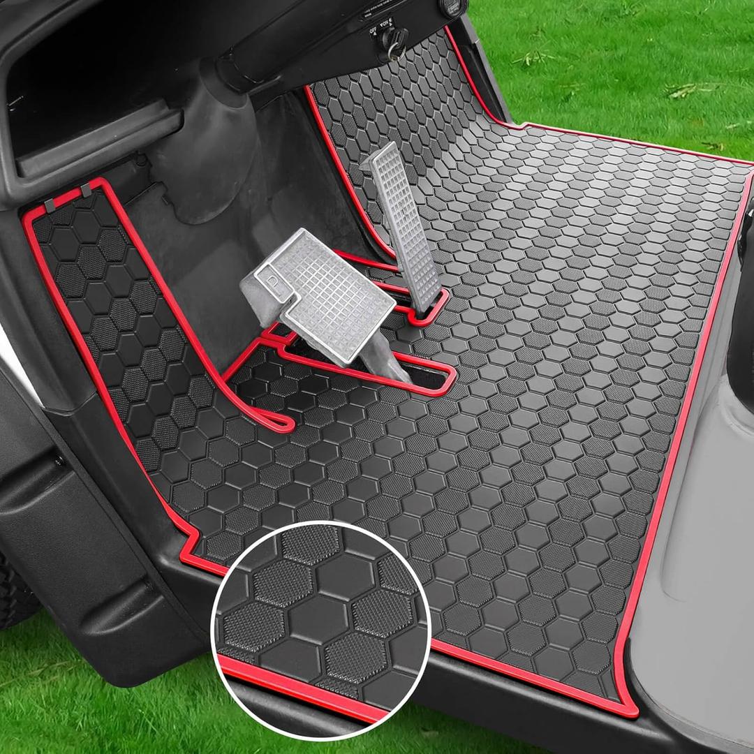 Golf Cart Floor Mat for Yamaha G29 Drive, Upgraded Non-Slip Full Coverage Liner Mats Replacement Thick Rubber, Hexagonal Pattern, Red