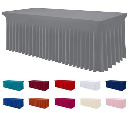 Smiry Spandex Tablecloth, Elastic Fitted Stretch Tablecloth for 6FT Rectangle Tables, Waterproof Washable Table Cover Skirt for Outdoor, Wedding, Banquet & Parties (Grey, 72Lx30Wx30H Inch)