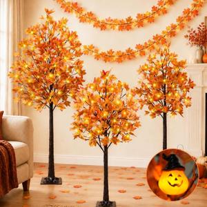 3Pcs Fall Trees Maple Tree with Lights 4Ft/5Ft/6Ft - Remote Control&Timer
