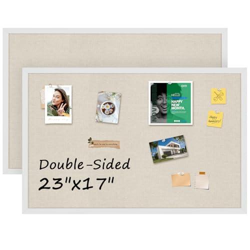 MaxGear 2 Pack Double-Sided Cork & Linen Board for Wall, 23" x 17" Large Bulletin Boards with White Wood Frame, PinBoards for Girls Room, Office, Bedroom, Kids Room, Classroom