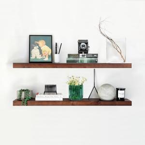 Homeforia Walnut Floating Shelves for Wall, Premium Solid Wood Shelf, Walnut Bathroom Shelves, Heavy Duty Bracket, 42 x 6.5 x 1.75 inch, Set of 2 (42 inch, American Walnut)