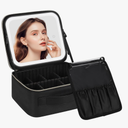 Chomeiu Makeup Bag with LED Mirror, Travel Makeup Case for Women and Makeup Artists Cosmetic Organizer Large Make Up Bags with Light Up Mirror, 3 Color Lights, Adjustable Dividers and Brush Holder