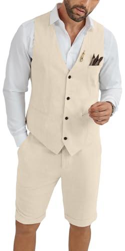 Short Suits for Men Vest Shorts Suits Set Slim Fit 2 Piece Summer Suit Beach Wedding Groomsmen Tuxedos Outfit Champagne Medium size Medium