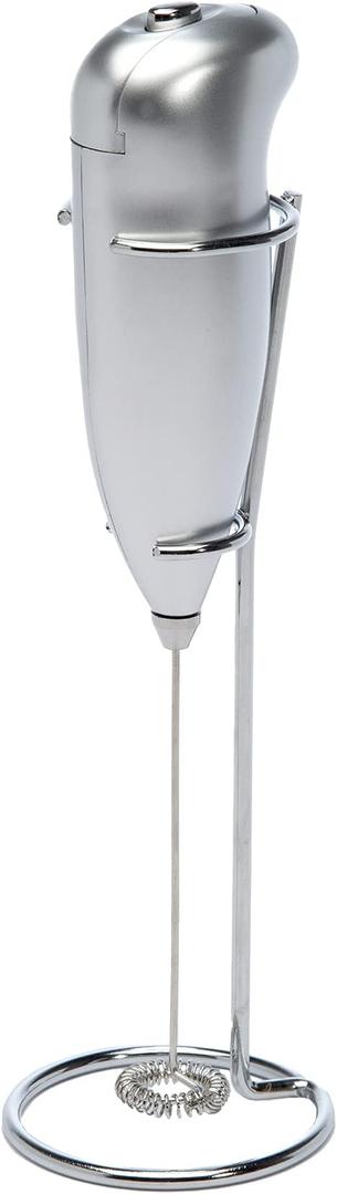 Primula Milk Frother With Stand, Handheld Whisk, Drink Foamer, Mini Blender Mixer For Coffee, Frappe, Bulletproof, Matcha, Espresso. Battery Operated, Easy To Clean And Use, Silver