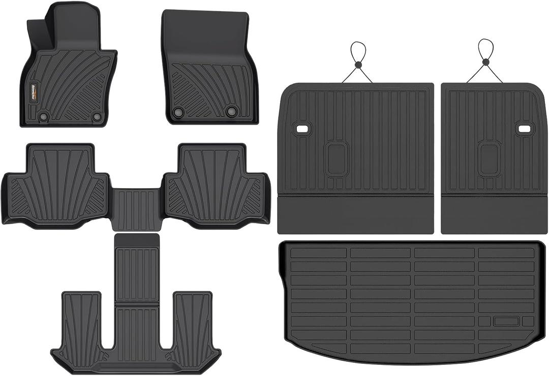 Binmotor-All Weather Floor Mats and Cargo Liner Set for 2024-2026 Mazda CX-90 & CX-90 PHEV6 & 7 Seater with 2nd Row Bench Seat or Bucket Seat Seatback Cargo Fit for 6 Seater, for CX90 Accessories