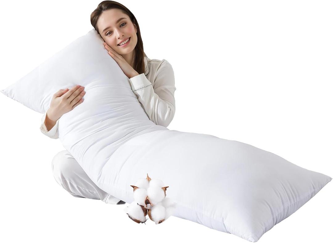 SHOUREN Cotton Body Pillow Insert - Cooling Breathable Full Body Pillow for Side Sleeper - Soft Long Bed Pillow for Adults - 20 x 54 inch-White