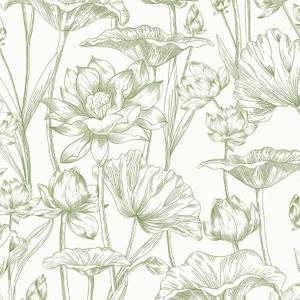 Vinjiasin Peel and Stick Wallpaper Green Floral Contact Paper Boho Modern Lotus Wall Paper for Bedroom Bathroom Living Room Self Adhesive Removable Flower Leaf 17.3"x 78.7"