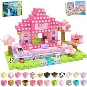 Magnetic Blocks, 48PCS Magnetic Tiles Building Blocks, Magnet Cubes STEM Sensory Game Toys Christmas Birthday Gifts for Kids Girls Age 3+ (Pink Forest)