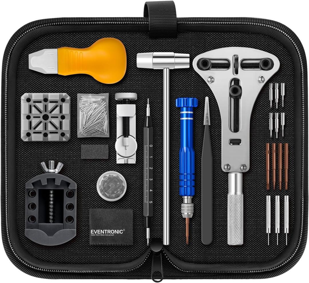 New UpgradedEventronic Watch Repair Kit Professional 154PCS, Watch Link Removal Kit, Watch Battery Replacement Tool Kit & Strap Adjustment, Watch Tool Kit, Watch Band Pin Tool with Carrying Case