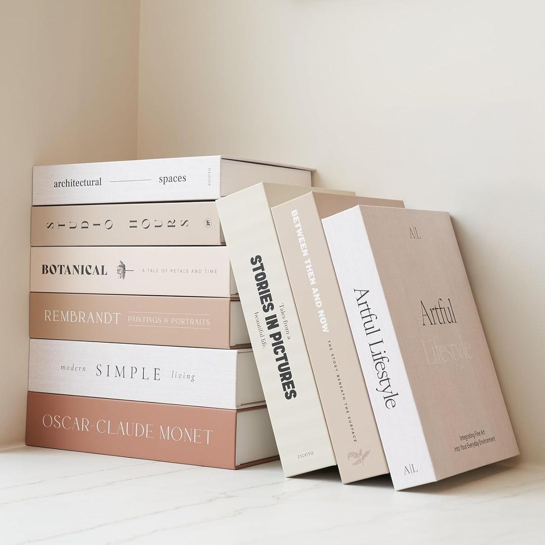 Beautiful Decorative Books - Set of 9 Boxes Enhance Your Coffee Table, Bookshelf or Mantel Shelf Decor - Aesthetic Fake/Faux Books for Modern Home Decoration, Photo Storage and as a Keepsake Box