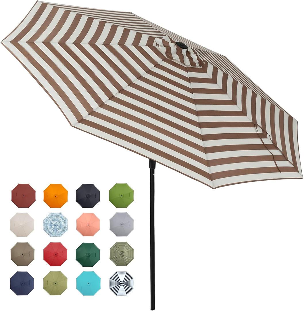 Tempera Patio Market Outdoor Table Umbrella with Push Button Tilt and Crank,Large Sun Umbrella with Sturdy Pole&Fade resistant canopy,Easy to set (9FT, Beige Taupe Stripe)