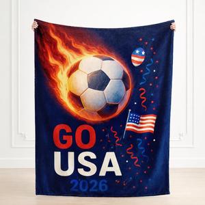 Go USA Soccer Throw Blanket, Patriotic Football Fan Blanket 2026, Soft Flannel Game Day Blanket for Couch Bed, Gift for Men Women Kids