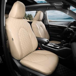 1:1 Custom Fit Seat Covers for Toyota Highlander 2020-2025 7 Seaters,Luxury Waterproof Full Set Seat Cover,Faux Leather Cars Interior Covers Protection-BlackBeige