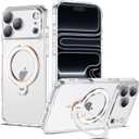 Compatible with iPhone 17 Pro Max Case with 360 Spin Magnetic Ring Stand [Compatible with Mag-Safe] Full Camera Lens Protector Plating Clear Phone Case for iPhone 17 Pro Max 6.9", Clear