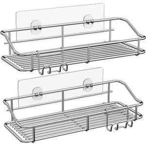 Nieifi Shower Caddy Shelf with Hooks Storage Rack Organizer Adhesive Stainless Steel without Drilling for Bathroom, Lavatory, Washroom, Restroom, Shower, Toilet, Kitchen (Sliver, 5 Pack)