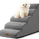 Dog Stairs for Small Dog 22.6" H, Curved Pet Step for Puppy, Older Cat, Medium Pet Ramp for High Bed, Ladder with High Density Foam, Durable, 5 Step, 15.7x33x22.6 inch, Grey